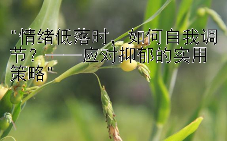 情绪低落时，如何自我调节？——应对抑郁的实用策略